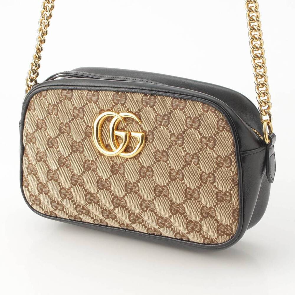 Gucci Marmont Shoulder Quilted Bag Canvas GG Beige